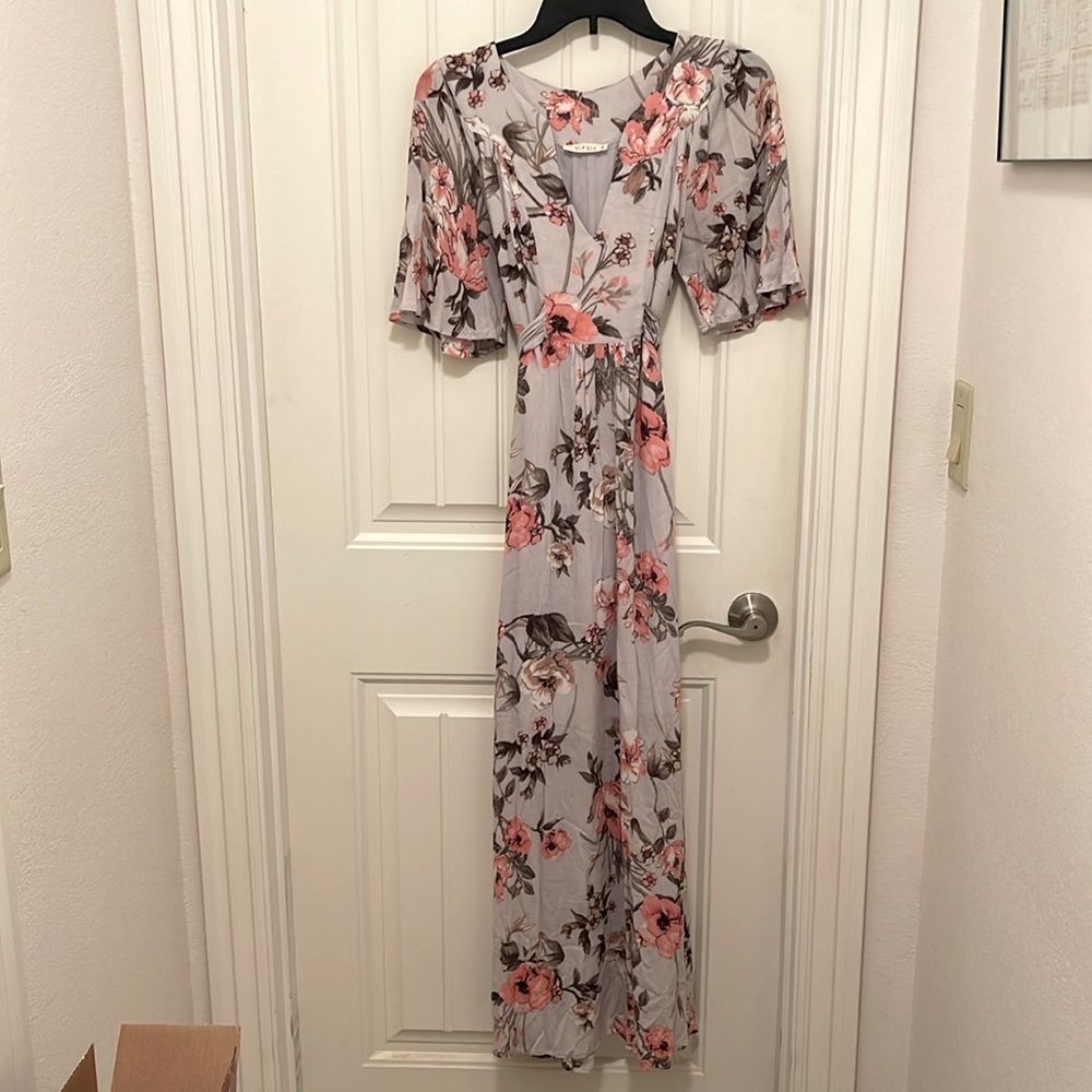 ILLA ILLA floral from VICI, empire,waist, attached belt,β Maxi Dress women sz M